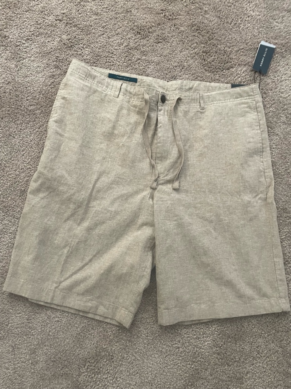 Perry Ellis Light Tan Flat-Front Linen Shorts